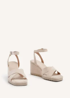 Linzi Imogen Beige Faux Suede Covered Crossover Wedge