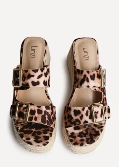 Linzi Impact Leopard Print Double Buckle Espadrille Wedge Mule