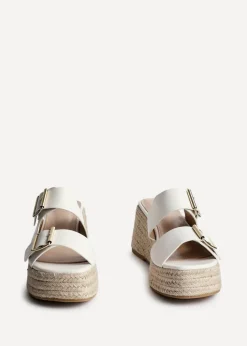 Linzi Impact White Faux Leather Double Buckle Espadrille Wedge Mule