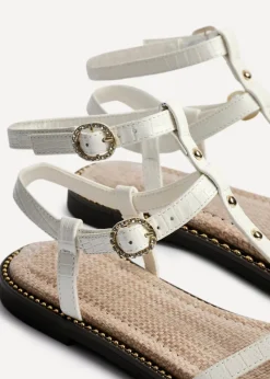 Linzi Indiana White Faux Leather Studded Gladiator Style Sandal