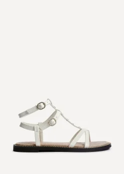 Linzi Indiana White Faux Leather Studded Gladiator Style Sandal