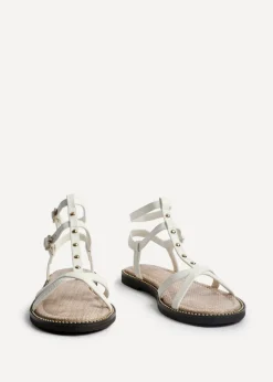 Linzi Indiana White Faux Leather Studded Gladiator Style Sandal