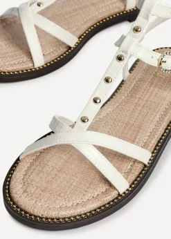 Linzi Indiana White Faux Leather Studded Gladiator Style Sandal