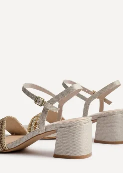 Linzi Indie Ivory Raffia Diamante Block Heeled Sandal