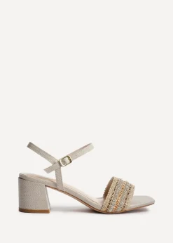 Linzi Indie Ivory Raffia Diamante Block Heeled Sandal
