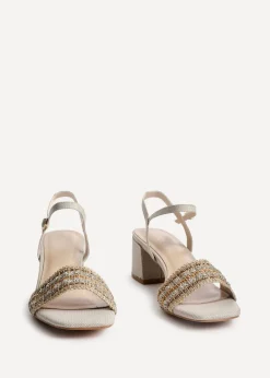 Linzi Indie Ivory Raffia Diamante Block Heeled Sandal
