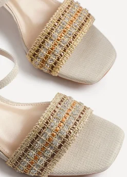 Linzi Indie Ivory Raffia Diamante Block Heeled Sandal