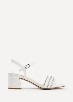 Linzi Indie White Raffia Diamante Block Heeled Sandal