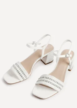 Linzi Indie White Raffia Diamante Block Heeled Sandal
