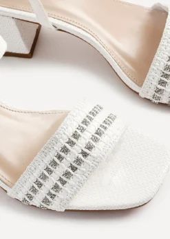 Linzi Indie White Raffia Diamante Block Heeled Sandal