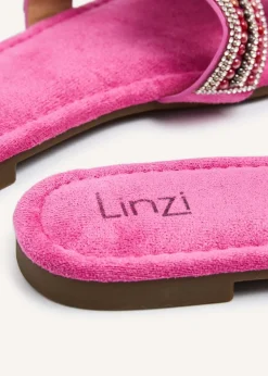 Linzi Indira Fuchsia Suede Aztec Design Embellished Slider Sandal