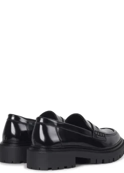 Linzi Ivan Black Faux High Shine Leather Classic Chunky Loafer