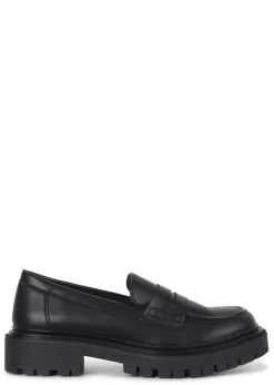 Linzi Ivan Black Faux Leather Classic Chunky Loafer