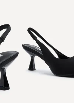 Linzi Izzie Wide Fit Black Lycra Sling Back Low Court Heel