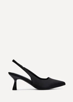 Linzi Izzie Wide Fit Black Lycra Sling Back Low Court Heel