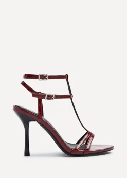 Linzi Jada Burgundy Patent T-Bar Strappy Stiletto Heels