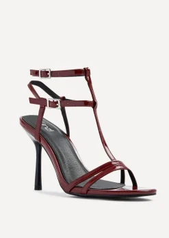 Linzi Jada Burgundy Patent T-Bar Strappy Stiletto Heels