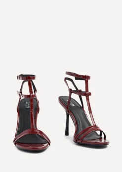 Linzi Jada Burgundy Patent T-Bar Strappy Stiletto Heels