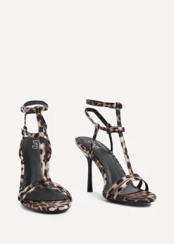 Linzi Jada Leopard Print T-Bar Strappy Stiletto Heels