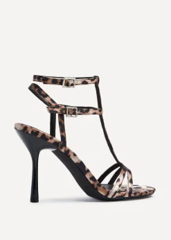 Linzi Jada Leopard Print T-Bar Strappy Stiletto Heels