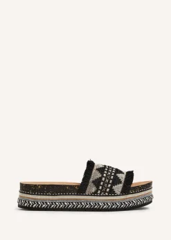 Linzi Janelle Black and Gold Flatform Slip On Sandal