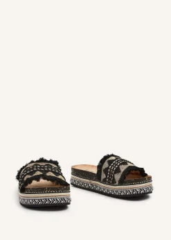 Linzi Janelle Black and Gold Flatform Slip On Sandal