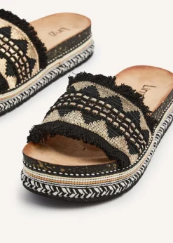 Linzi Janelle Black and Gold Flatform Slip On Sandal