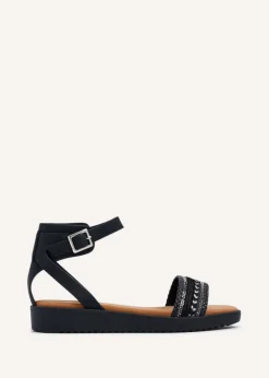 Linzi Jaycee Black Faux Leather Two Part Sandal