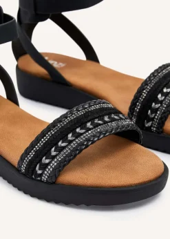 Linzi Jaycee Black Faux Leather Two Part Sandal