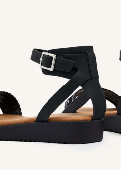 Linzi Jaycee Black Faux Leather Two Part Sandal