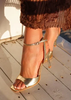 Linzi Jazz Gold Faux Leather Stiletto High Heels