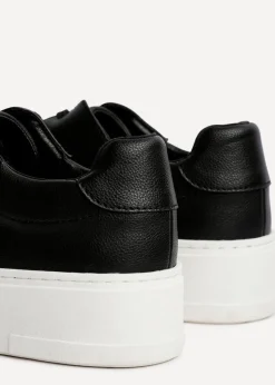 Linzi Jersey Black Faux Leather Lace Up Flatform Trainers