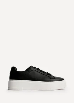 Linzi Jersey Black Faux Leather Lace Up Flatform Trainers