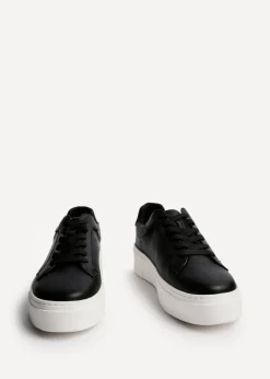 Linzi Jersey Black Faux Leather Lace Up Flatform Trainers
