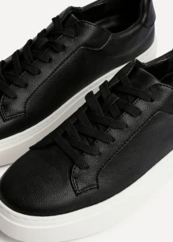 Linzi Jersey Black Faux Leather Lace Up Flatform Trainers
