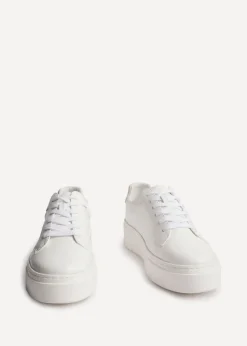 Linzi Jersey White Faux Leather Lace Up Flatform Trainers