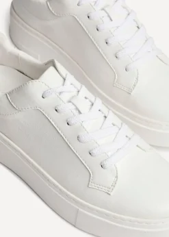 Linzi Jersey White Faux Leather Lace Up Flatform Trainers