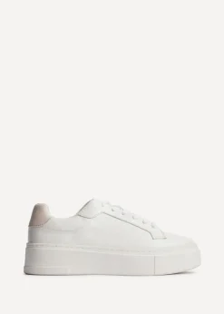 Linzi Jersey White Faux Leather Lace Up Flatform Trainers