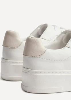 Linzi Jersey White Faux Leather Lace Up Flatform Trainers