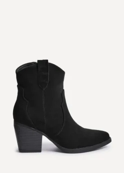Linzi Jessie Black Faux Suede Western Ankle Boot