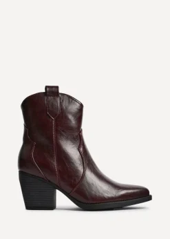 Linzi Jessie Burgundy Faux Leather Western Ankle Boot