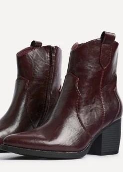 Linzi Jessie Burgundy Faux Leather Western Ankle Boot
