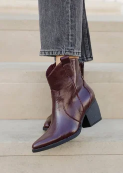 Linzi Jessie Burgundy Faux Leather Western Ankle Boot