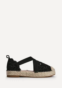 Linzi Jillian Black Faux Suede Flower Cut Out Espadrille Sandal