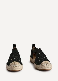 Linzi Jillian Black Faux Suede Flower Cut Out Espadrille Sandal