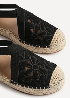 Linzi Jillian Black Faux Suede Flower Cut Out Espadrille Sandal