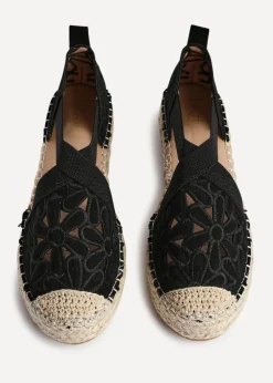 Linzi Jillian Black Faux Suede Flower Cut Out Espadrille Sandal