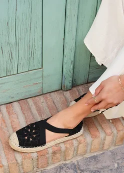 Linzi Jillian Black Faux Suede Flower Cut Out Espadrille Sandal