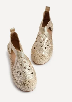 Linzi Jillian Gold Faux Leather Flower Cut Out Espadrille Sandal