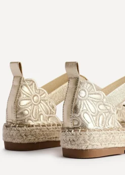 Linzi Jillian Gold Faux Leather Flower Cut Out Espadrille Sandal